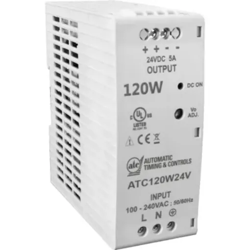 Picture of ATC Diversified Electronics ATCPWR Series ATC120W24V Power Supply, 120W, 24V DC, 5A, 90-264V AC In, DIN Rail Mnt.